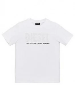 Image of Diesel Girls Short Sleeve Embellished Logo T-Shirt - White, Size Age: 14 Years, Women