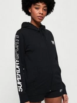 Image of Superdry Core Sport Zip Hoodie - Black, Size 8, Women