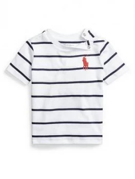 Image of Ralph Lauren Baby Boys Short Sleeve Big Pony Stripe T-Shirt - White, Size 24 Months