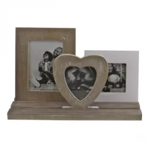 Image of Rustic Wooden Triple Photo Frame On Tray