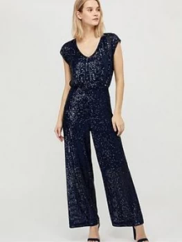 Image of Monsoon Leila Sequin V Neck Jumpsuit - Navy
