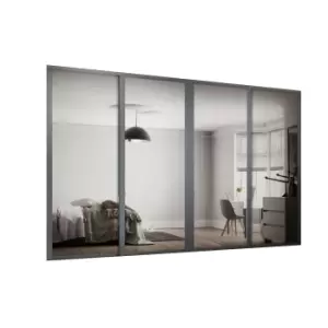 Image of Shaker 4 Door Sliding Wardrobe Kit Mirror with Graphite Frame (W)2898 x (H)2260mm