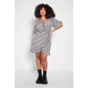 Image of I Saw It First Cream Plus Size Woven Floral Wrap Frill Belted Tea Dress - White