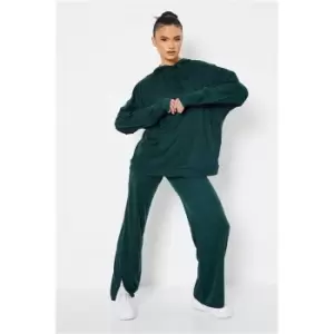 Image of I Saw It First Forest Green Ribbed Oversized Acid Wash Hoodie And Wide Leg Set - Green
