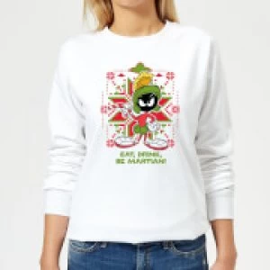 Image of Looney Tunes Eat Drink Be Martian Womens Christmas Sweatshirt - White - S