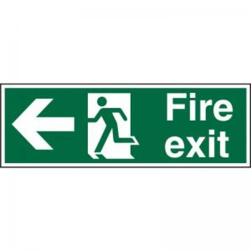 Image of Stewart Superior Seco Safe Procedure Safety Sign Fire Exit Man Running and Arrow Pointing Left Semi Rigid Plastic 450 x 150mm - SP120SRP450X150 SP120S