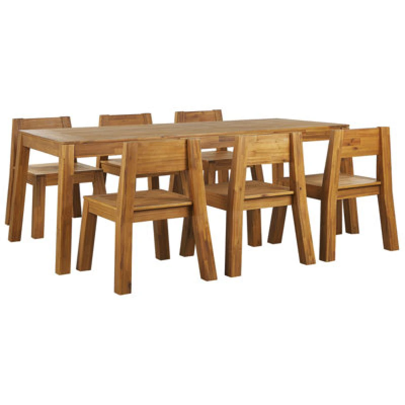 Image of BELIANI 7 Piece Garden Dining Set Indoor Outdoor Table Chairs Laminated Acacia Wood Livorno 254478