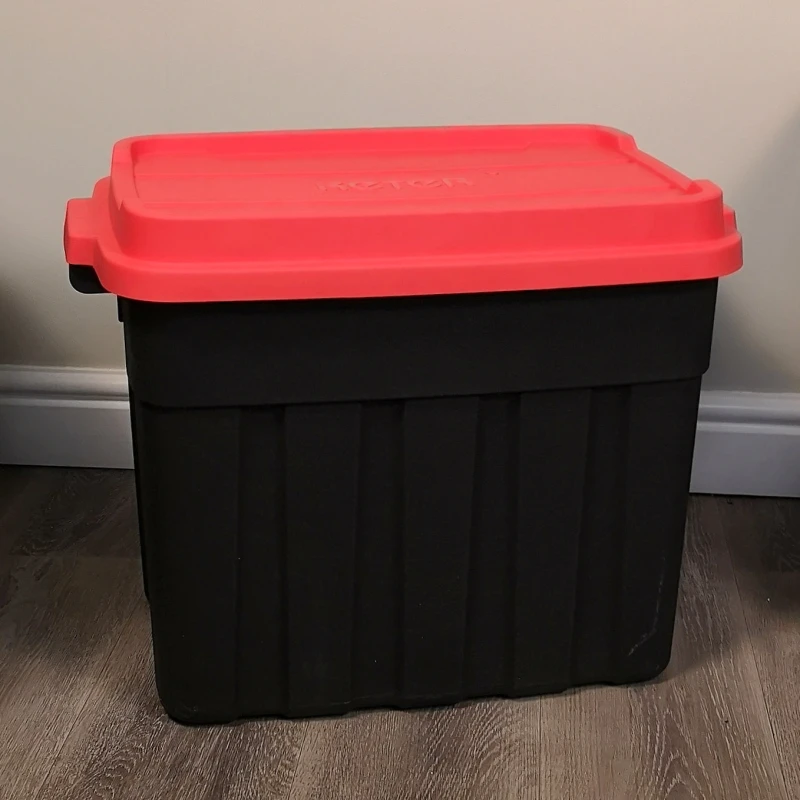 Image of 68L Black and Red Tuff Stackable Storage Box with Lid and Carry Handles