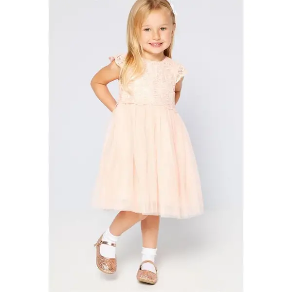 Image of Studio Flower Girl Glitter Mesh Dress Pink - Pink 6 - 9 Months
