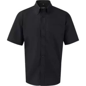 Image of Russell Collection Mens Short Sleeve Easy Care Oxford Shirt (16.5inch) (Black)