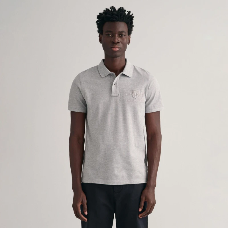 Image of Gant Tonal Shield Polo Shirt Grey male S