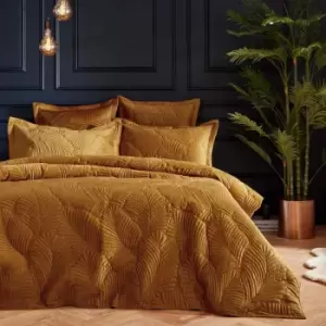 Image of Paoletti Palmeria Quilted King Duvet Cover Set Polyester Gold