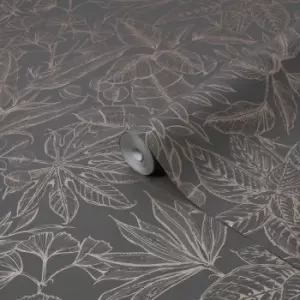 Image of Boutique Paradise Brown Leaves Smooth Wallpaper