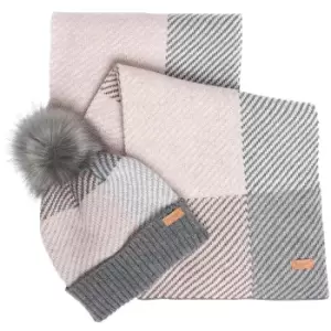 Image of Barbour Womens Nyla Beanie & Scarf Gift Set Pearl Grey