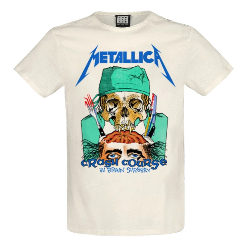 Image of Amplified Amplified Men Crash Course In Brain Surgery Metallica T-Shirt in White Size: Small White S Male 5059699797642