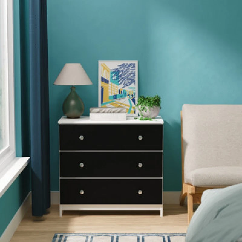 Image of Portland 3 Drawer Chest Of Drawers In Black & White Matt (Ready Assembled)