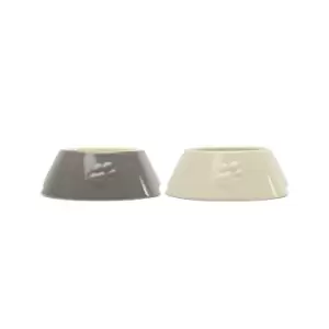 Image of Scruffs Set of 2 Long Eared Dog Bowls Cream and Grey