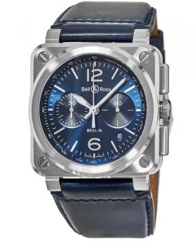 Image of Bell & Ross BR 03-94 Blue Dial Blue Leather Strap Mens Watch BR0394-BLU-ST/SCA BR0394-BLU-ST/SCA