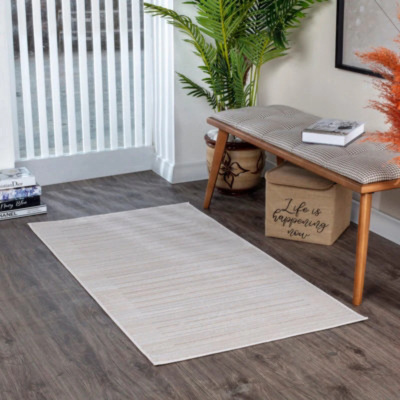 Image of Livabliss Scandi Modern Beige/white Striped Kaysa Area Rug 80 X 150 Cm - Easy Care, Non Shedding, Ideal For Living Room & Bedroom