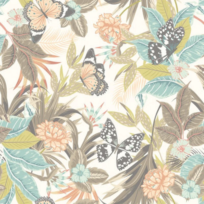 Image of Hoopla Walls Paradise Moss & Peach Smooth Matt Wallpaper