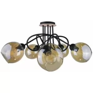 Image of Keter Venus Multi Arm Semi Flush Ceiling Light Wood, 70cm, 5x E27