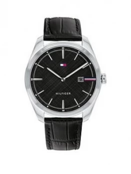 Image of Tommy Hilfiger Theo Black Dial Black Leather Strap Watch