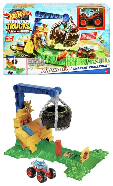 Image of Hot Wheels Monster Truck Rhinomite Chargin Challenge Playset