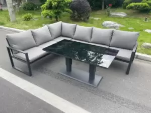 Image of Fimous 6 Seater Outdoor Dark Grey Aluminum Lounge Complete Sofa Set with Black Tempered Glass