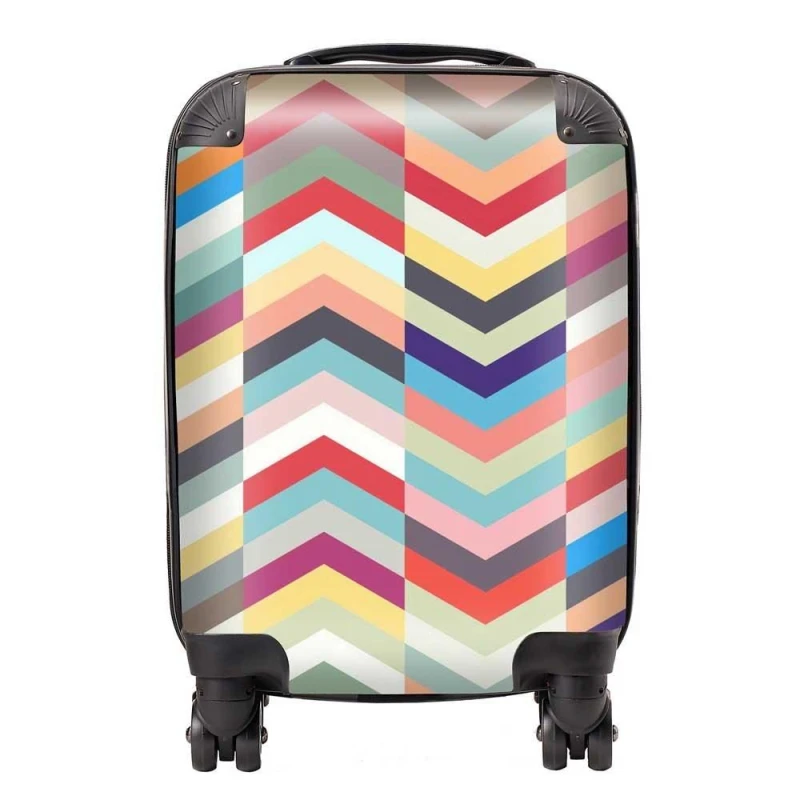Image of Warren Reed - Designer Geometric Multi Colored Chevron Pattern Suitcase in Red Size: Small Red Unisex Small