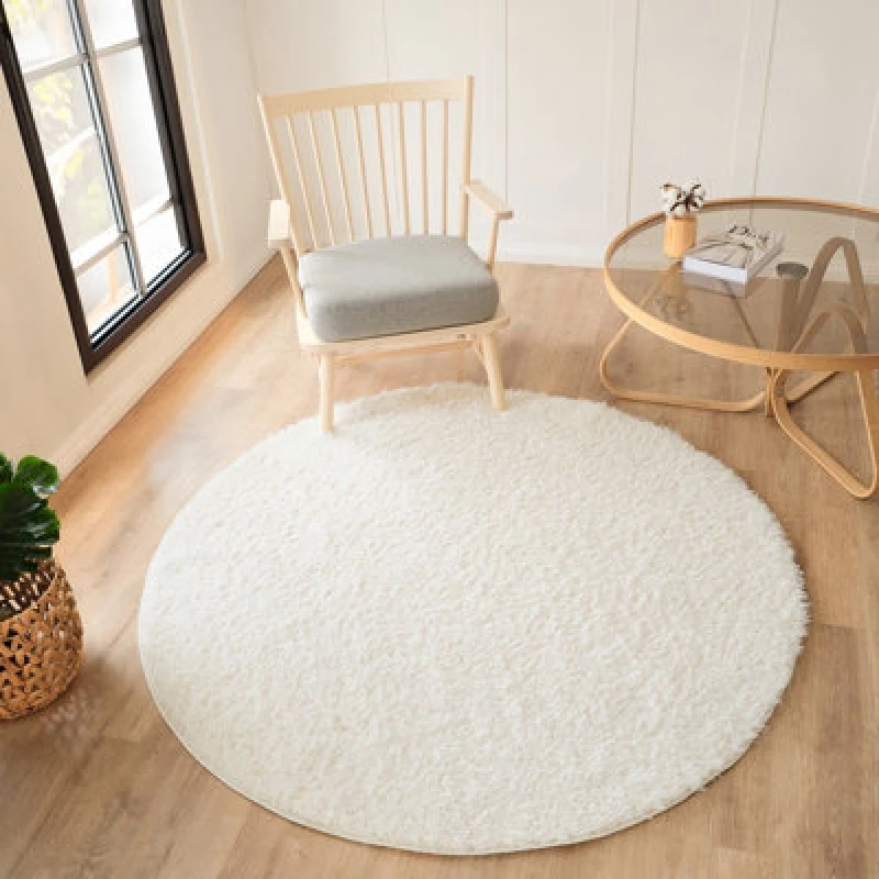 Image of Livabliss Round Shaggy Solid Color Plush Pile Cream Soso Area Rug 120 X 120 Cm - Easy Care, Non Shedding, Ideal For Living Room & Bedroom