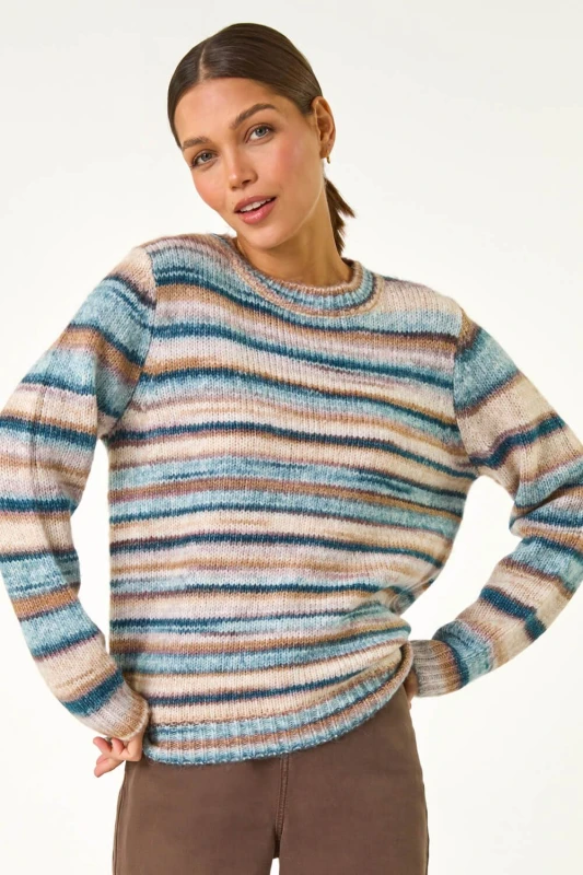 Image of Roman Womens Wool Blend Striped Stretch Jumper in Blue Size: 12 Blue Female 12