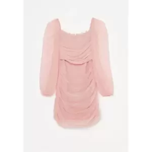 Image of Missguided Puff Sleeve Corset Mini Dress Ls Mesh - Pink