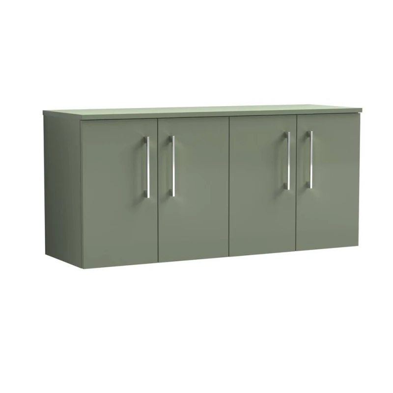 Image of Balterley Level 1200mm Wall Hung 4 Door Vanity Unit with Worktop - Satin Green Green Unisex