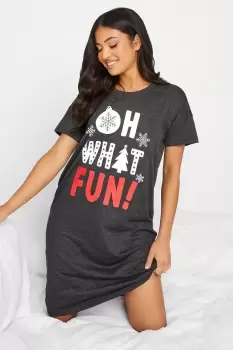 Image of PixieGirl Charcoal Grey 'Oh What Fun' Slogan Christmas Nightdress