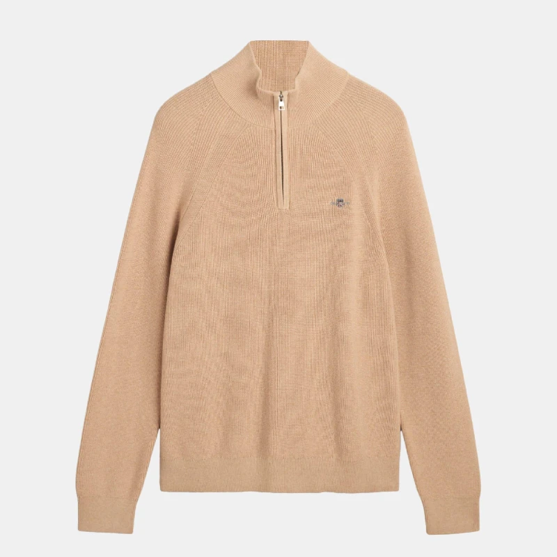 Image of Gant Cotton Wool Rib Half Zip Fleece Khaki male L