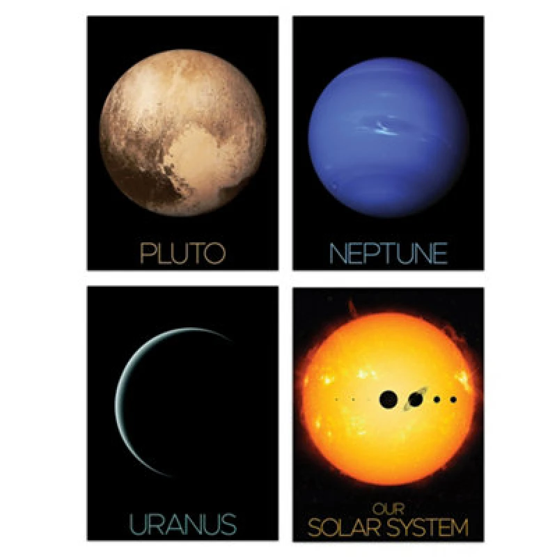 Image of Artery8 Wall Art Print Set Of 4 Nasa Our Solar System Sun Planets Uranus Neptune Dwarf Pluto Voyager 2 And New Horizons