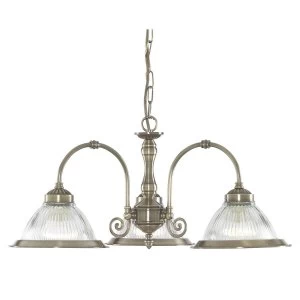 Image of 3 Light Multi Arm Ceiling Pendant Antique Brass, Ribbed Glass, E27