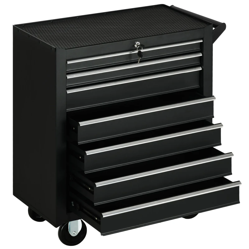 Image of DURHAND Roller Tool Storage Chest Box Garage Workshop 7 Drawers Black Black