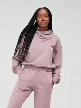 Image of adidas Studio Lounge Crop Hoodie - Light Red, Light Red, Size L, Women