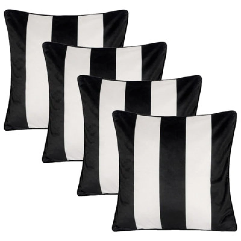Image of OHS OHS 4 Pack Stripe Matte Velvet Cushion Covers in White Size: 45cm x 45cm White 45cm x 45cm Unisex 5027434216291