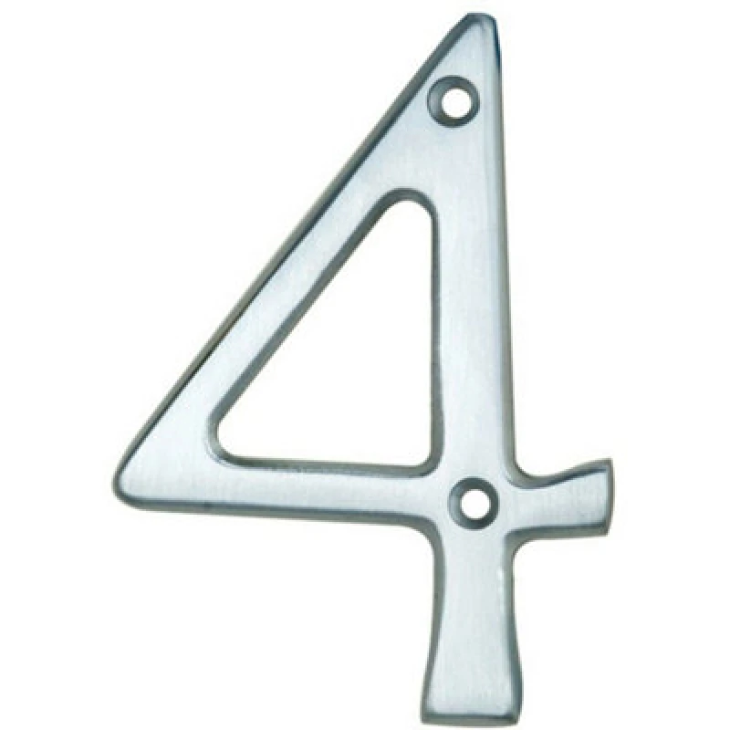 Image of Loops Satin Chrome Door Number 4 - 75mm Height 4mm Depth House Numeral Plaque Multi