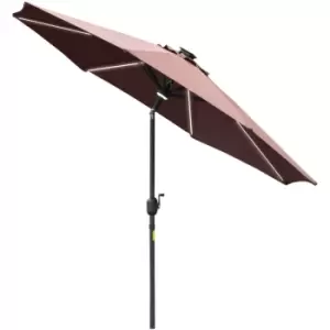 Image of Outsunny - 2.7m Garden Parasol Summer Shelter w/ LED Solar Light Crank Tilt Coffee - Brown