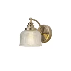 Image of DeRuyter Switched Wall Lamp E27 Antique Brass, Prismatic Glass