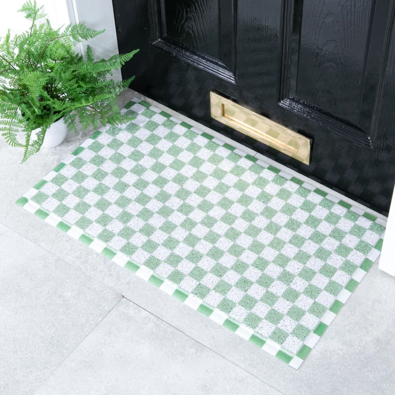 Image of Native Natural Green Check Doormat (70 X 40Cm)