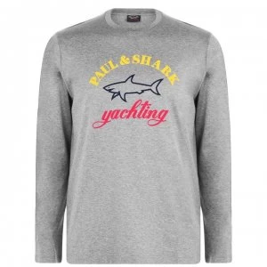 Image of Paul And Shark Long Sleeve Large Logo T Shirt - Grey 931