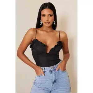 Image of I Saw It First Black Ruched Plunge Front Top - Black