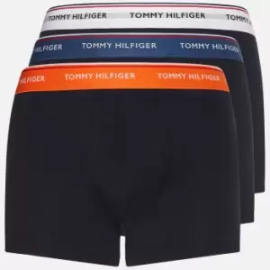 Image of Tommy Hilfiger Mens 3 Pack Contrast Waistband Trunks - Petrol Blue/Cypress Orange/White - M