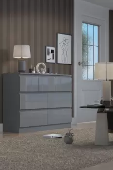 Image of Stora 7 Drawer Merchant Chest High Gloss Grey Chest Of Drawers