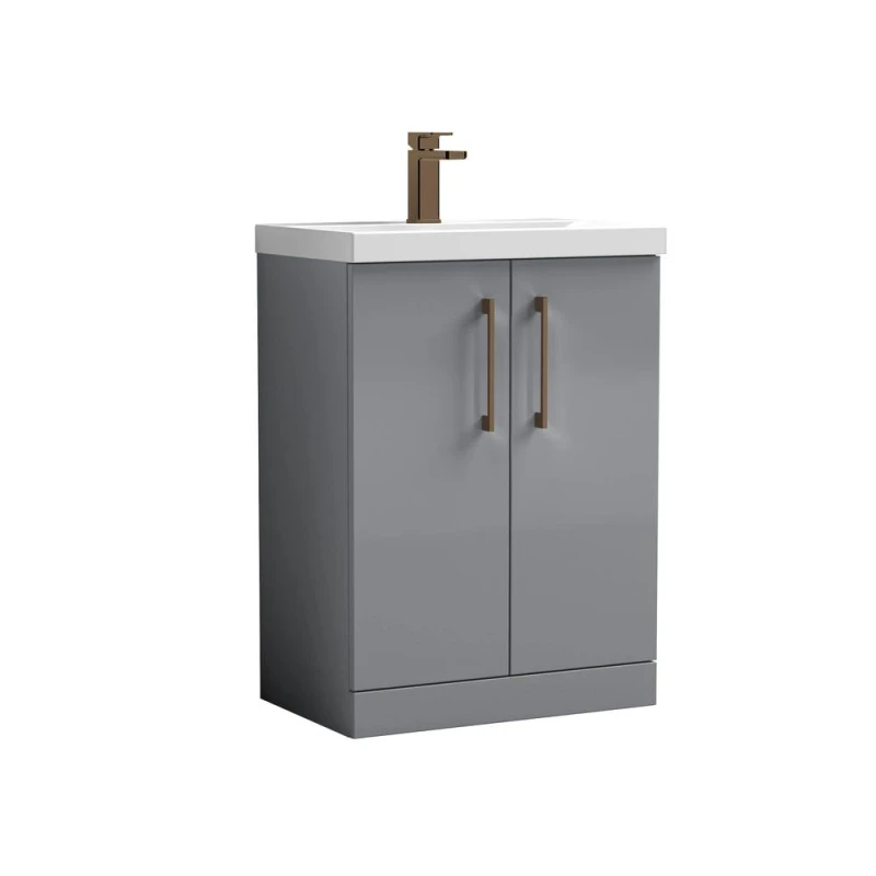 Image of BALTERLEY Balterley Level Modern Bathroom 2 Soft Close Door & Mid-Edge Vanity Unit Basin, Satin Grey, 600mm BALARN2203AH1516