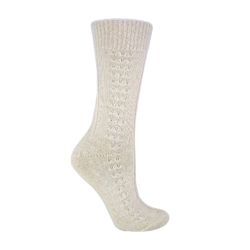 Image of Sock Snob 1 Pack Ladies Lightweight Soft Knitted 100% Pure Wool Bed Socks - 4-7 UK / Cream